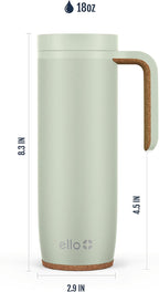 Ello Magnet 18oz Insulated Stainless Steel Travel Mug with Handle, Sage