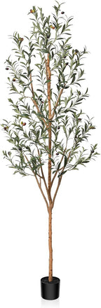 Kazeila Artificial Olive Tree 7FT Tall Faux Silk Plant for Home Office Decor Indoor Fake Potted Tree with Natural Wood Trunk and Lifelike Fruits
