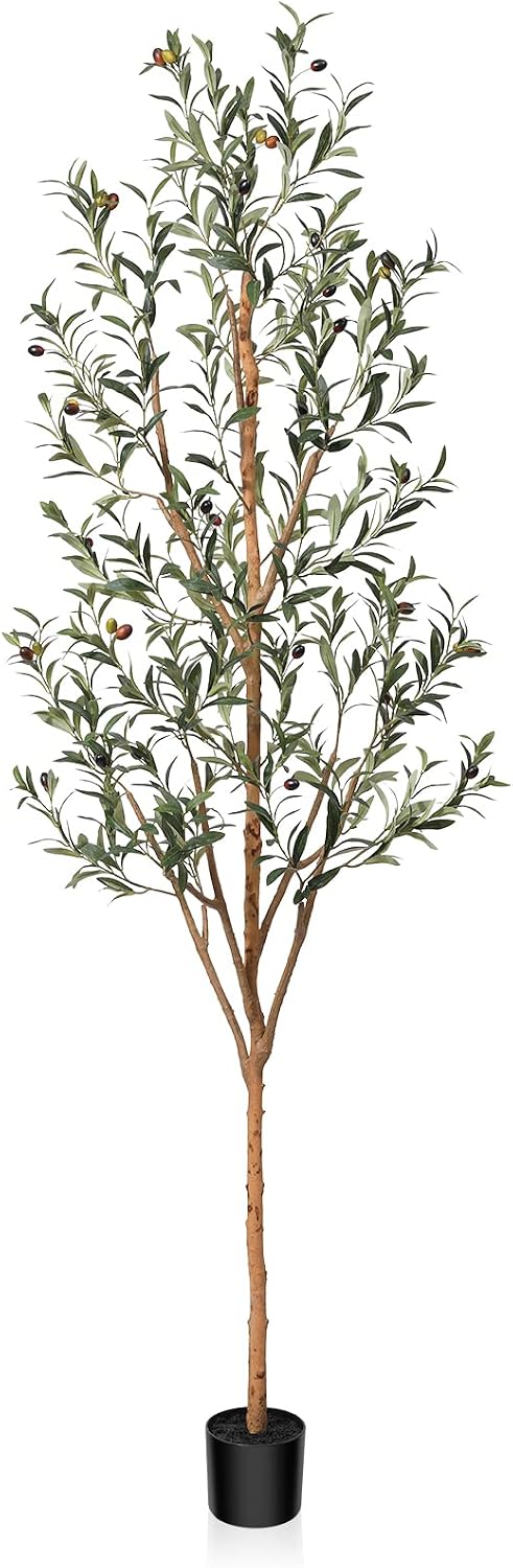 Kazeila Artificial Olive Tree 7FT Tall Faux Silk Plant for Home Office Decor Indoor Fake Potted Tree with Natural Wood Trunk and Lifelike Fruits