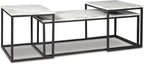 Signature Design by Ashley Donnesta 3 Piece Nesting Coffee Table Set | Space saving design, Decorative laminate over engineered wood, Faux Carrara marble pattern, Black powder coated metal