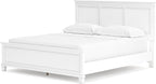 Signature Design by Ashley Fortman California King Panel Bed, White | Painted white finish with tapered feet, Hardwood solids and MDF substrate construction, Compatible with adjustable bases