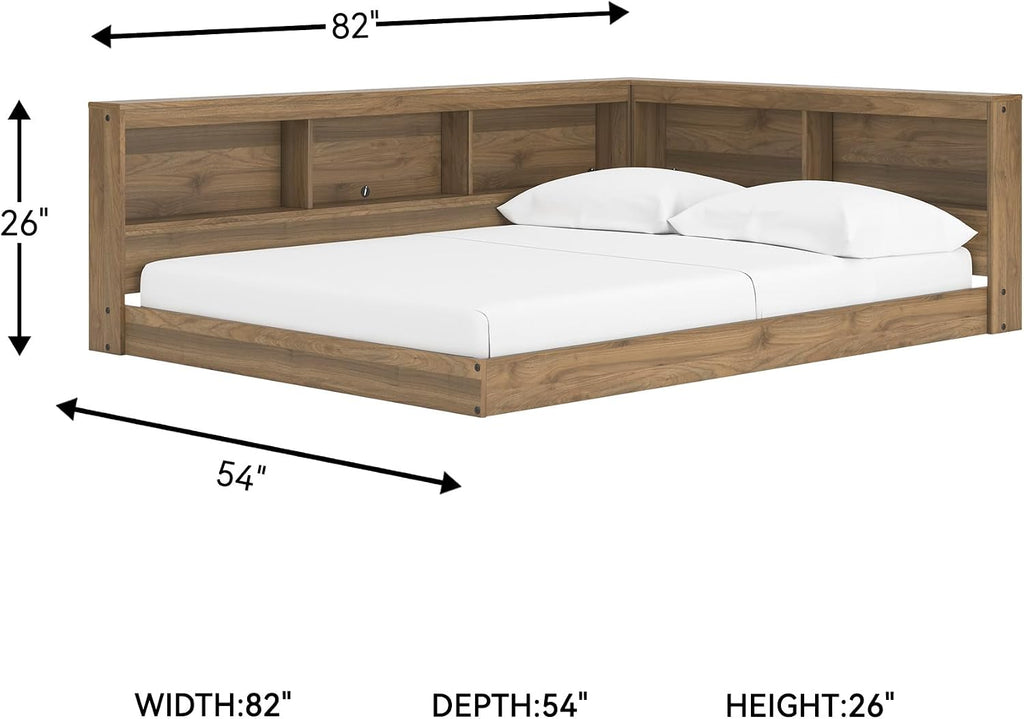 Signature Design by Ashley Deanlow Full Bookcase Storage Bed, Honey | Integrated bookcase headboard, Low-profile full size bed frame, Durable honey brown laminate, Youth rooms