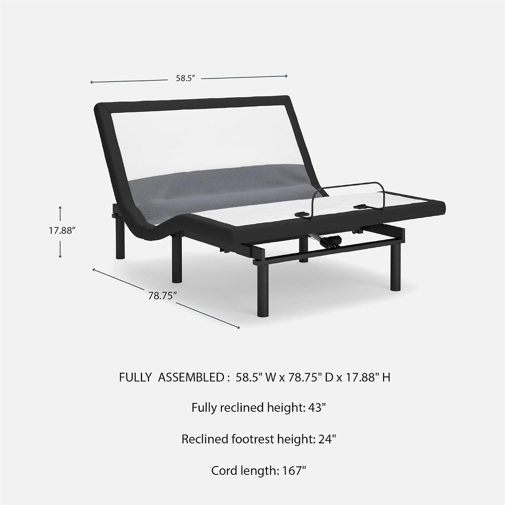 Signature Design by Ashley Adjustable Bed Frame Queen, Remote & Lumbar | Queen adjustable base with remote, Built-in massage, Fast 15-minute assembly, Lumbar and audio base