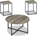 Signature Design by Ashley 3-Piece Living Room Coffee and End Table Set | Round coffee and square end tables, Laminate engineered wood, Dark metallic frames, Contemporary style, Wadeworth Series
