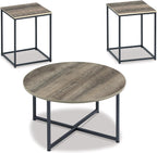 Signature Design by Ashley 3-Piece Living Room Coffee and End Table Set | Round coffee and square end tables, Laminate engineered wood, Dark metallic frames, Contemporary style, Wadeworth Series