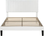 Allewie Queen Bed Frame, Velvet Upholstered Platform Bed with Adjustable Vertical Channel Tufted Headboard, Mattress Foundation with Strong Wooden Slats, Box Spring Optional, Easy Assembly, Off-White