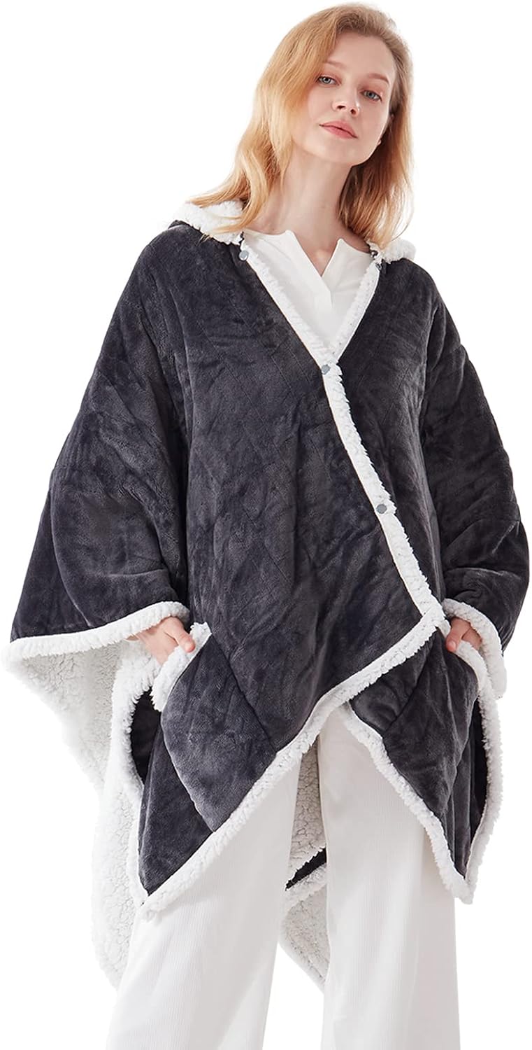 Westinghouse Wearable Heated Throw Blanket Flannel Sherpa 50x60 Inch Grey