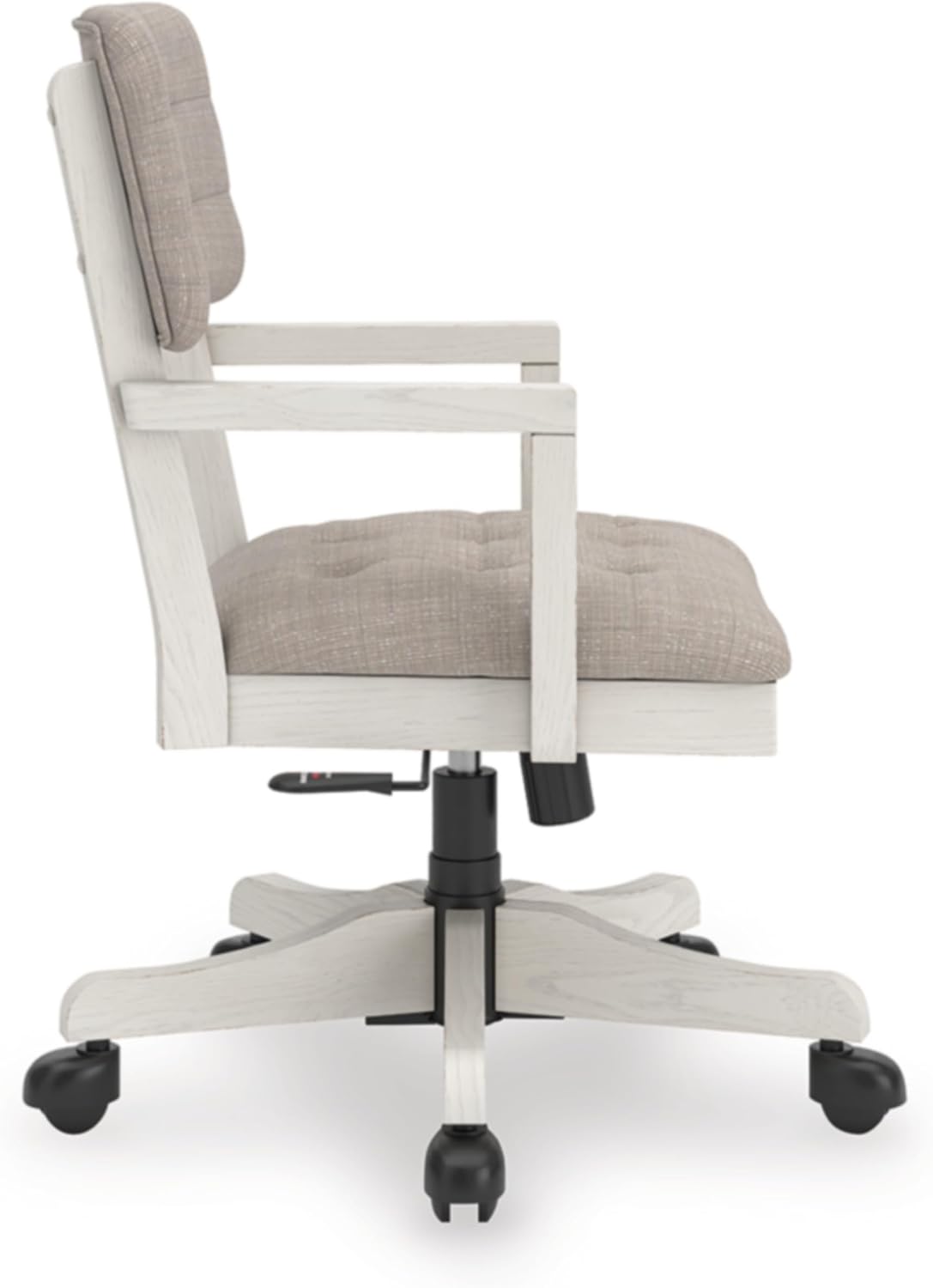 Signature Design by Ashley Robbinsdale Home Office Desk Chair, Farmhouse | Solid wood frame, 360-degree swivel, Tufted light gray fabric, Smooth casters, Adjustable height