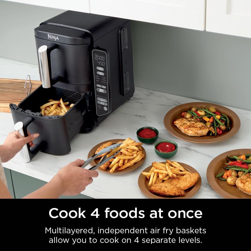 Ninja Air Fryer DoubleStack, 8 Qt, 6-in-1, Black, SL201 | Air fry, broil, roast, bake, reheat, dehydrate, Cooks 4 foods at once, Smart Finish, Match Cook