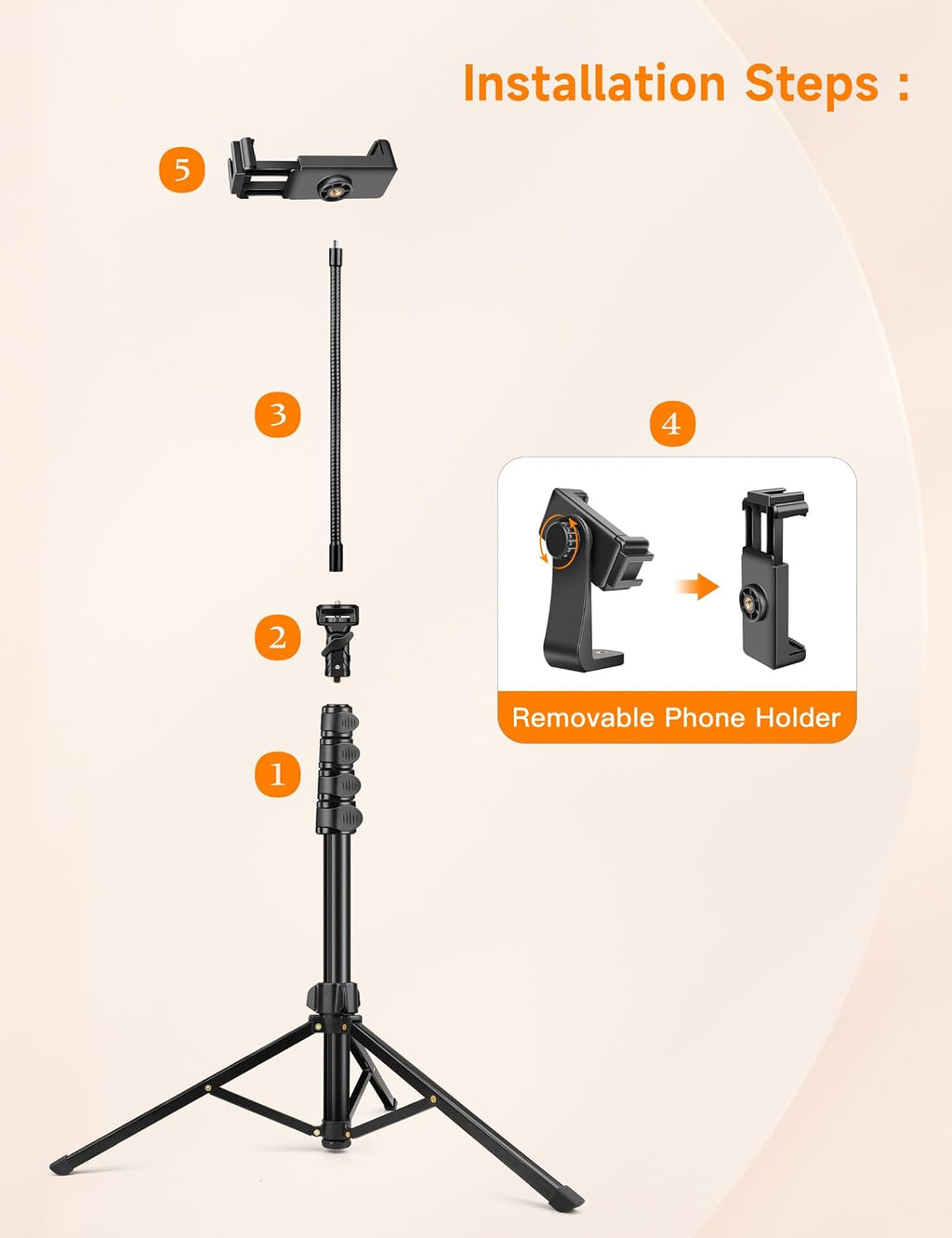 Phone Tripod, 86" Tall Tripod for iPhone with Flexible Gooseneck & Remote