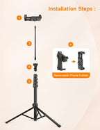 Phone Tripod, 86" Tall Tripod for iPhone with Flexible Gooseneck & Remote