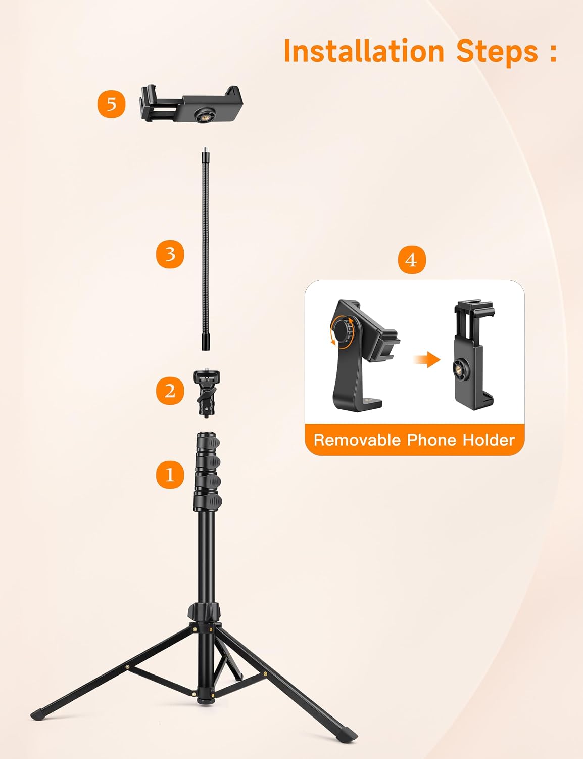 Phone Tripod, 86" Tall Tripod for iPhone with Flexible Gooseneck & Remote