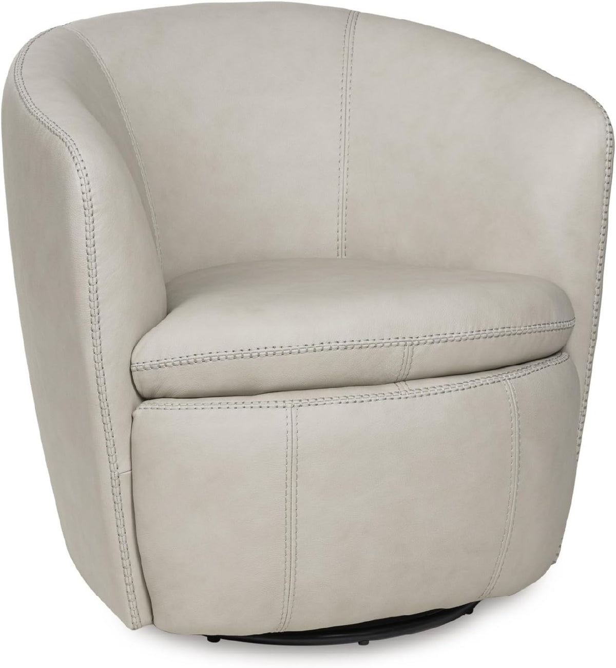 Signature Design by Ashley Kierreys Leather Swivel Barrel Chair, Bone | 100% top grain leather upholstery, 360-degree metal base rotation, Engineered wood and metal frame, Contemporary barrel back