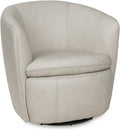 Signature Design by Ashley Kierreys Leather Swivel Barrel Chair, Bone | 100% top grain leather upholstery, 360-degree metal base rotation, Engineered wood and metal frame, Contemporary barrel back