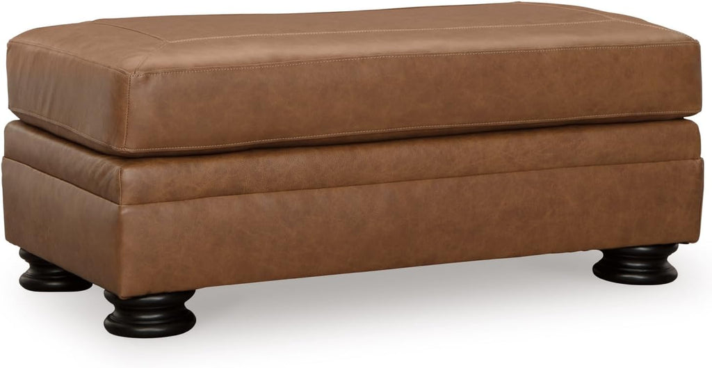 Signature Design by Ashley Carianna Rectangular Leather Ottoman, Caramel | No assembly required, Top-grain leather cushion, Faux leather sides, 19-in seat height