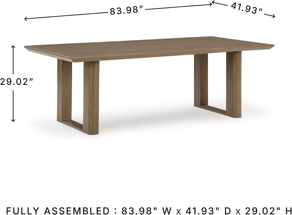 Signature Design by Ashley Serene Bay 6-Person Outdoor Dining Table | 84-inch rectangular patio dining table with wood-look finish, Rust-resistant aluminum frame, Built-in umbrella hole