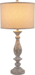 Signature Design by Ashley Table Lamps Set of 2, Tall Farmhouse, Whitewash | Durable 33-inch H cast resin pedestal base, Light fabric drum shade, Farmhouse style for end tables, Bernadate Series