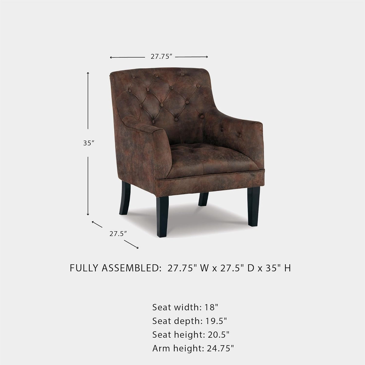 Signature Design by Ashley Drakelle Traditional Accent Chair with Diamond Button Tufting, Attached Cushions, Fabric Upholstery, 20.5" Seat Height, Dark Brown