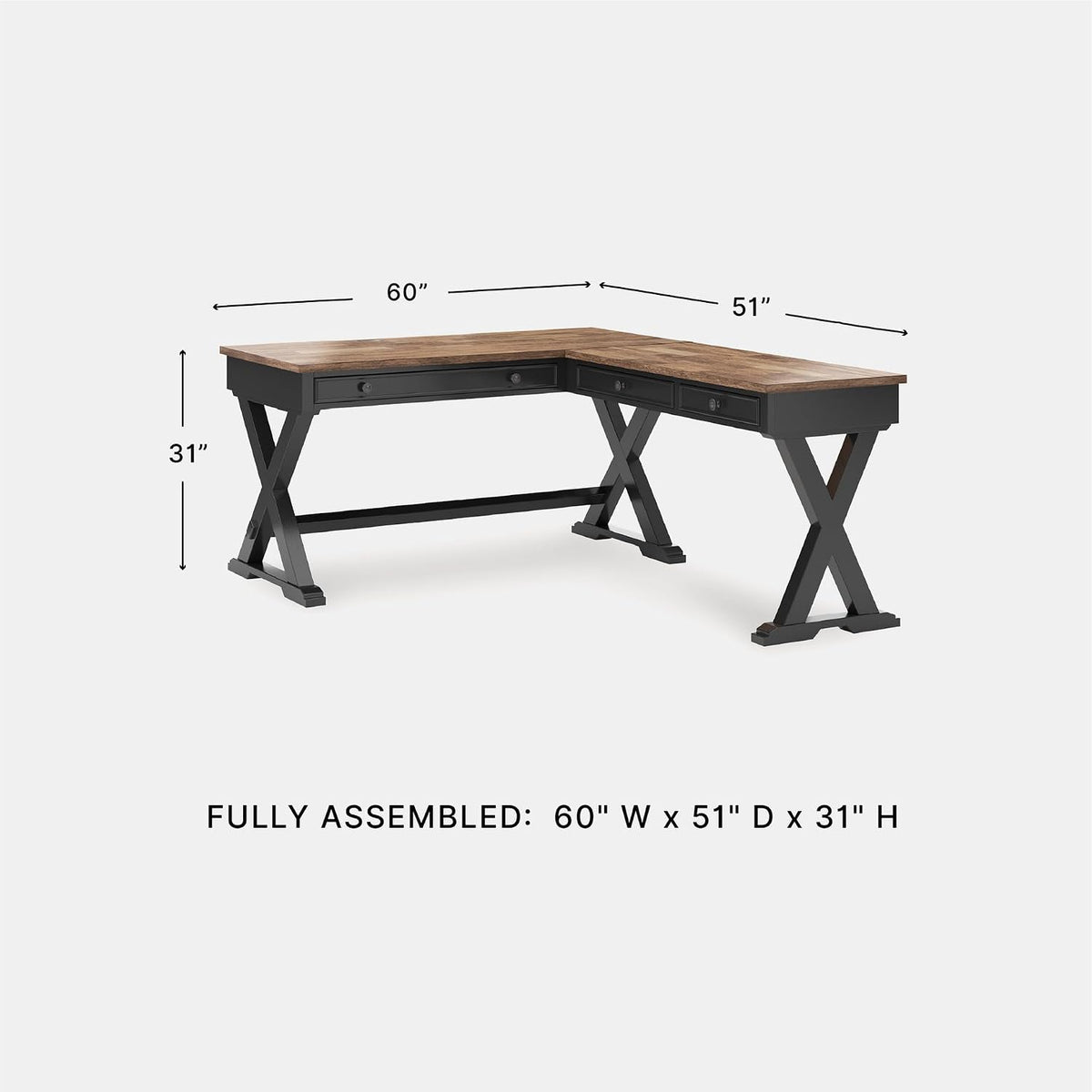 Signature Design by Ashley 2-Piece L-Shaped Corner Desk, Black/Brown | Hardwood solids, Mango wood veneer and MDF substrates, Modern farmhouse style, Dovetail drawers, Wildenauer Series