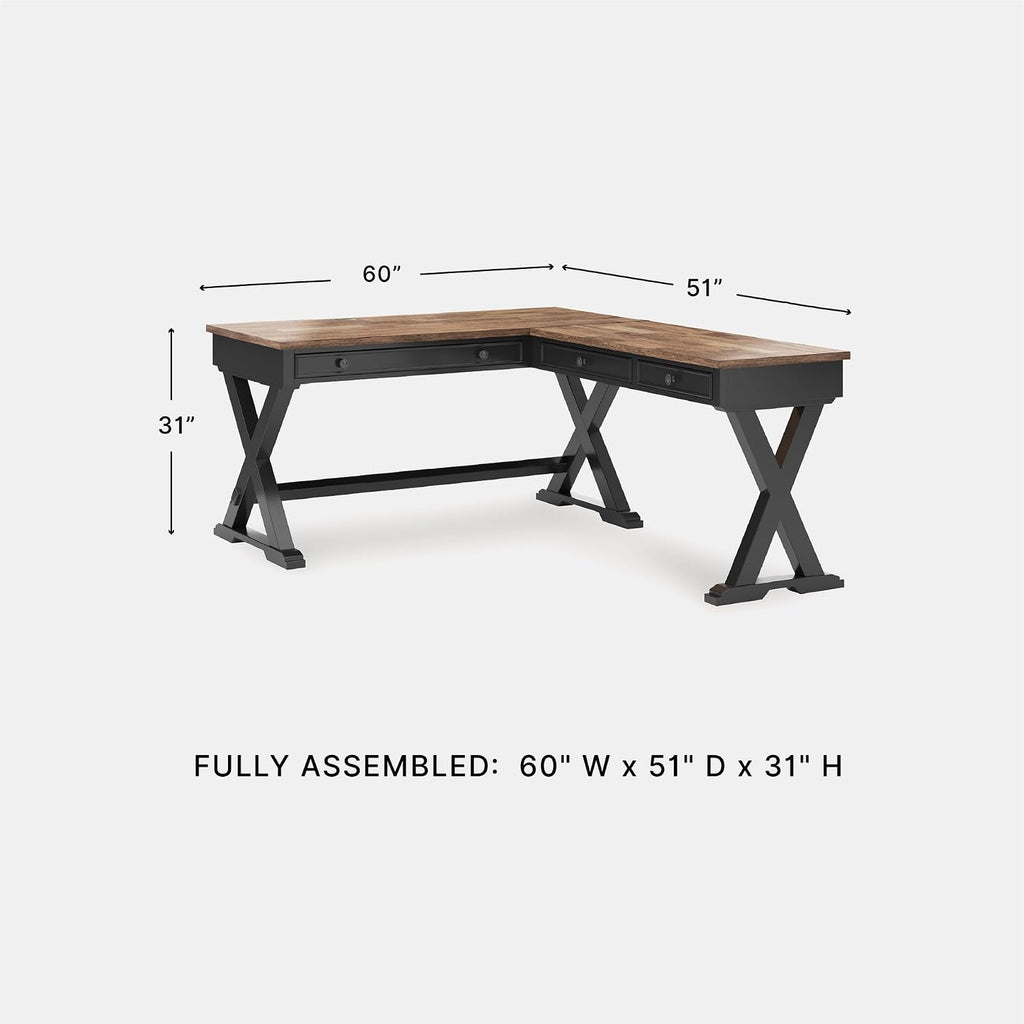 Signature Design by Ashley 2-Piece L-Shaped Corner Desk, Black/Brown | Hardwood solids, Mango wood veneer and MDF substrates, Modern farmhouse style, Dovetail drawers, Wildenauer Series