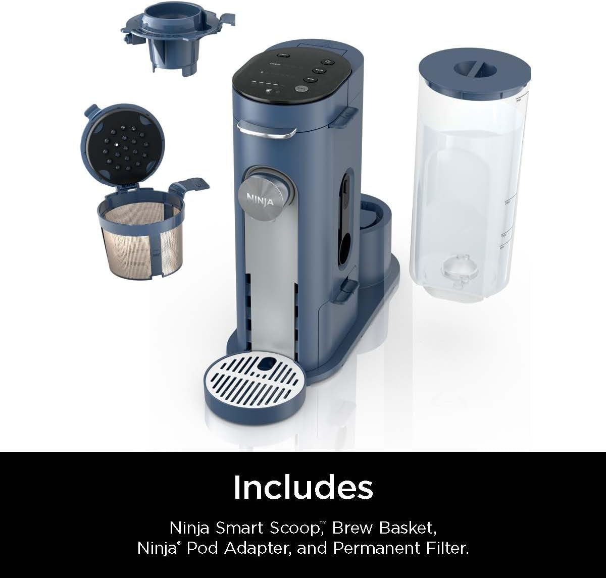 Ninja Pods & Grounds Iced Coffee Maker, K-Cup Pod Compatible, Navy, PB041NV | Single-Serve, Brews Grounds, Compact Design, 56-oz. Reservoir, 6-oz. Cup to 24-oz. Travel Mug Brew Sizes