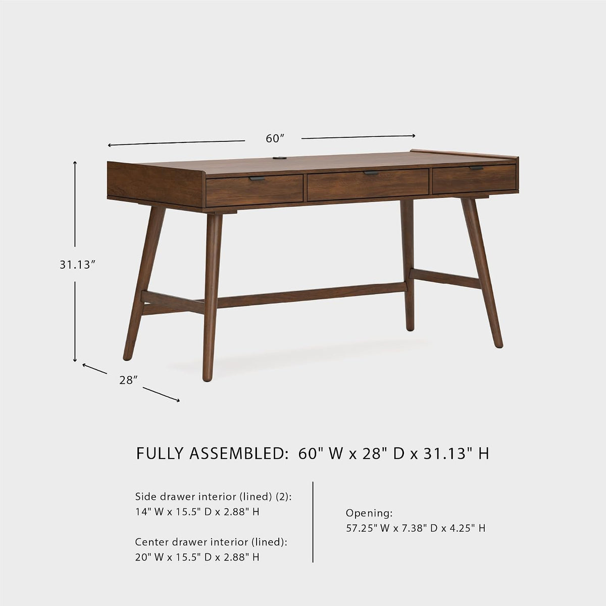 Signature Design by Ashley Lyncott Home Office Desk 60" Midcentury Modern | Mid-century modern office desk, Mango wood veneer, Solid rubberwood legs, 3 dovetail drawers, Integrated cord management