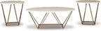 Signature Design by Ashley Faux Marble Coffee Table Set of 3, White & Gold | Supports 250 pounds, 47-inch oval center table and 2 24-inch high side tables, Light goldtone metal base, Tarica Series