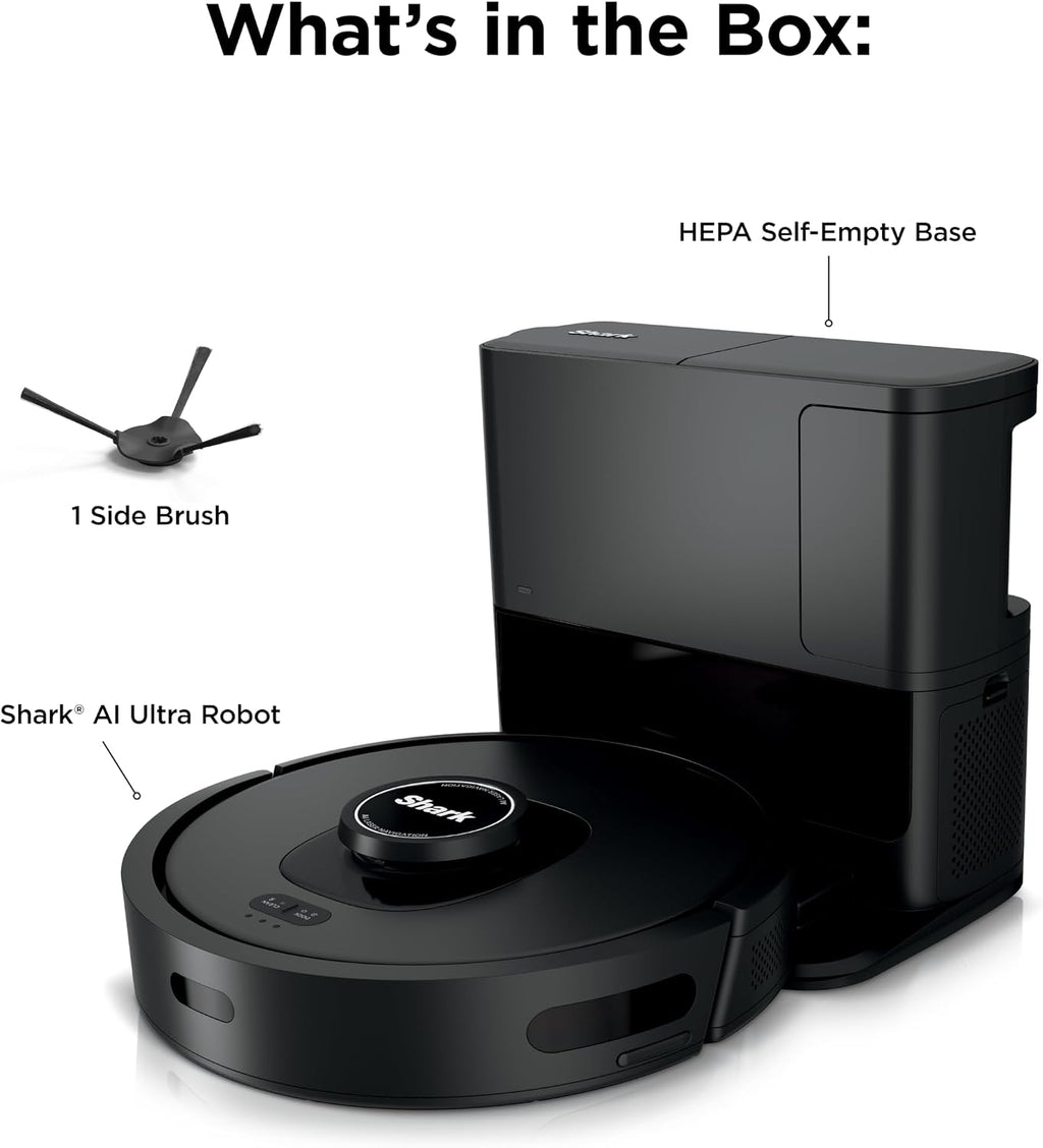 Shark AV2501S AI Ultra Robot Vacuum, with Matrix Clean, Home Mapping, 30-Day Capacity HEPA Bagless Self Empty Base, Perfect for Pet Hair, Wifi, Dark Grey