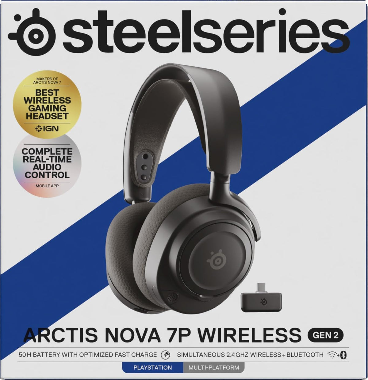 SteelSeries Arctis Nova 7P Wireless Gen 2 - PS5 Headset - Gaming Headset - Mobile App Control - 50+ HR with fast charge - Compatible with PlayStation, PC, Switch & more - Mixable 2.4GHz/Bluetooth