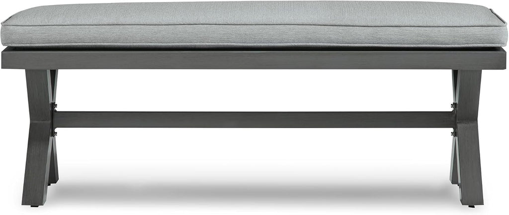 Signature Design by Ashley Elite Park Outdoor Bench with Foam Cushion, Nuvella Weather Resistant Fabric, Rust Free Aluminum Frame, 54" W x 17" D x 16.5" H, Gray