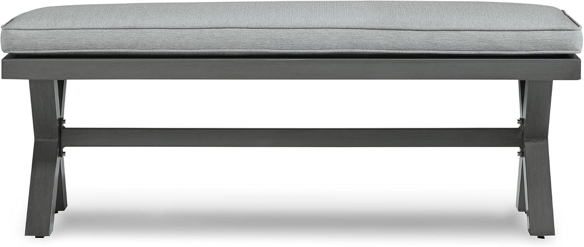 Signature Design by Ashley Elite Park Outdoor Bench with Foam Cushion, Nuvella Weather Resistant Fabric, Rust Free Aluminum Frame, 54" W x 17" D x 16.5" H, Gray