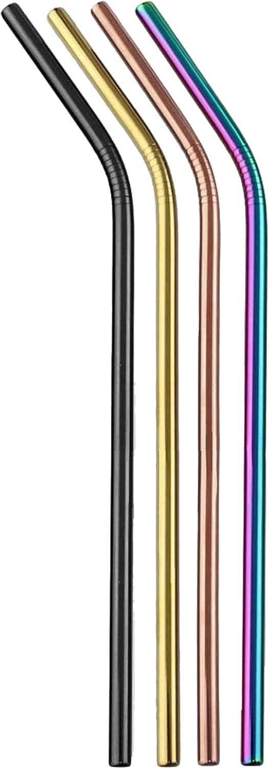 Ello Impact Stainless Steel Reusable Straws with Cleaning Brush, 4 Piece, Metallics