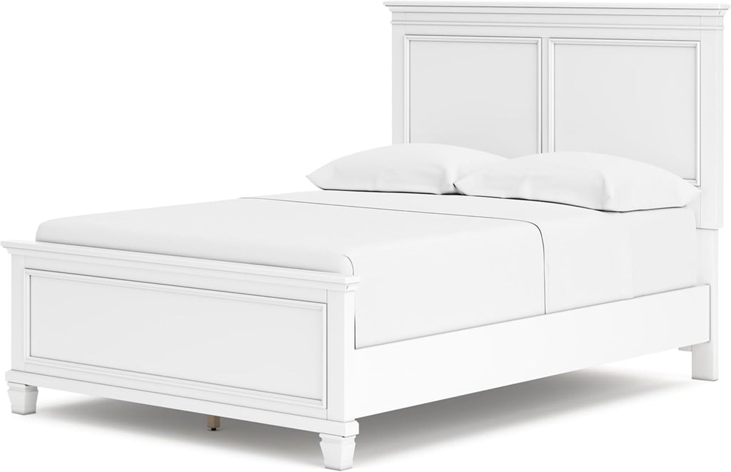 Signature Design by Ashley Bed Frame, Full Panel White Transitional | Hardwood solids and MDF substrate, White panel framing, Compatible with adjustable base, Fortman Series
