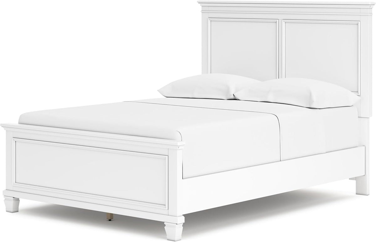 Signature Design by Ashley Bed Frame, Full Panel White Transitional | Hardwood solids and MDF substrate, White panel framing, Compatible with adjustable base, Fortman Series