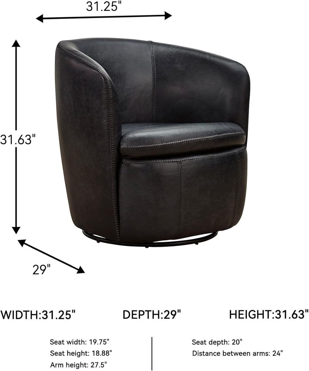 Signature Design by Ashley Leather Swivel Accent Chair, Midnight | 100% top grain leather, Swivel barrel chair, No assembly required, Sloped arms, Sturdy metal frame, Kierreys Series