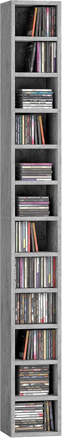 HOMCOM 204 CD Storage Unit Narrow CD Rack 12 Tiers 175 cm, Grey