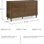 Signature Design by Ashley Mid Century Modern 6 Drawer Dresser for Bedroom | 6-drawer double dresser, Hardwood solids mango wood veneer and MDF substrates, Bedroom storage, Lyncott Series