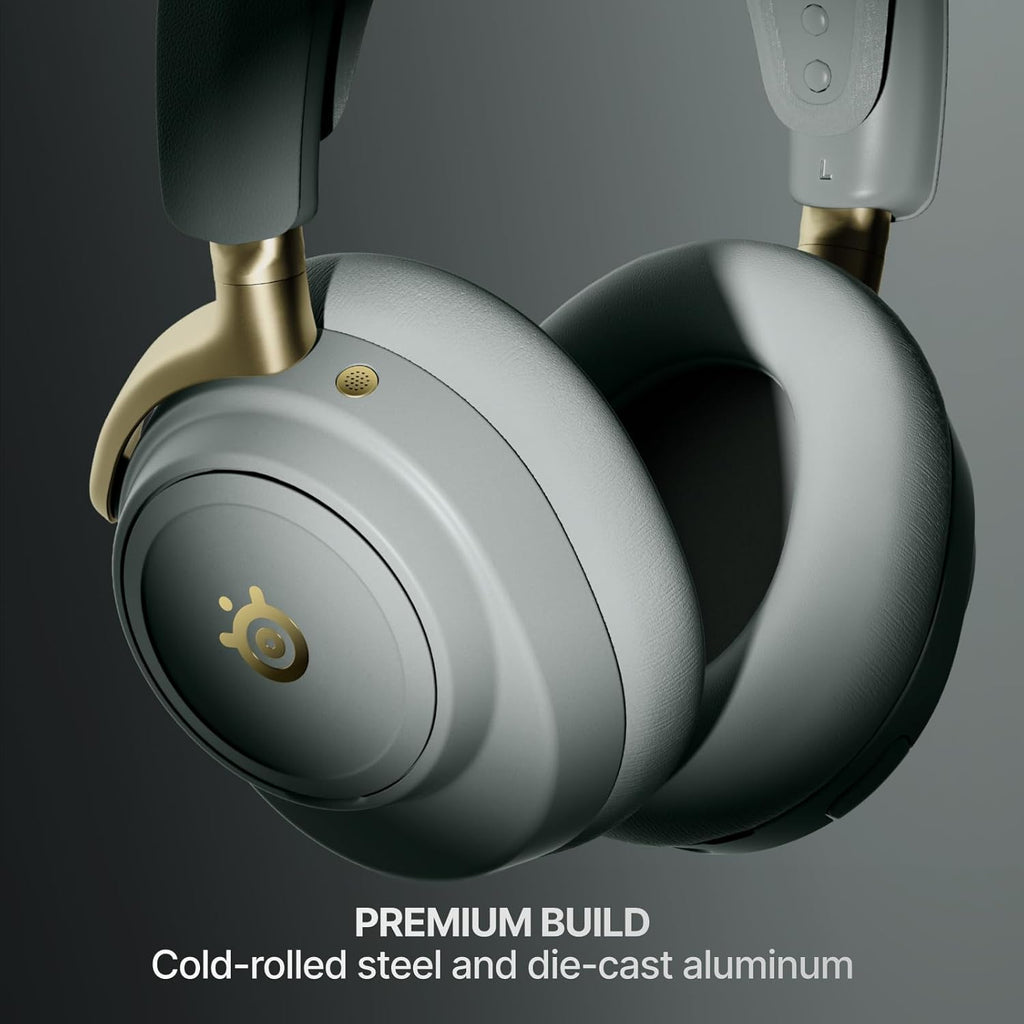SteelSeries Arctis Nova Elite - Hi-Res Wireless Gaming Headset - 96kHz/24bit - Carbon Fiber Speakers - ANC - AI Noise Rejection - App - 2.4GHz + BT - Multi-Source Mix; OmniPlay PC+PS+Xbox - Sage&Gold