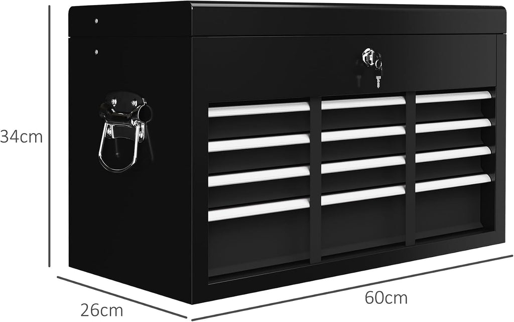 HOMCOM 6 Drawer Tool Chest Lockable Top Case 600mm x 260mm x 340mm Black