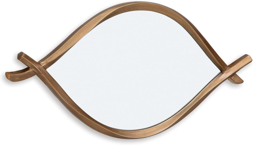 Signature Design by Ashley Bartner Accent Mirror, Gold Wavy Twisted Frame | Antiqued goldtone metal frame, Organic modern style, 4-way hanging versatility, 18x36 in size, Entryway and living room use
