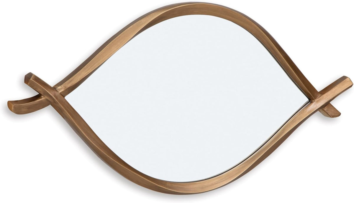 Signature Design by Ashley Bartner Accent Mirror, Gold Wavy Twisted Frame | Antiqued goldtone metal frame, Organic modern style, 4-way hanging versatility, 18x36 in size, Entryway and living room use
