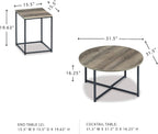 Signature Design by Ashley 3-Piece Living Room Coffee and End Table Set | Round coffee and square end tables, Laminate engineered wood, Dark metallic frames, Contemporary style, Wadeworth Series