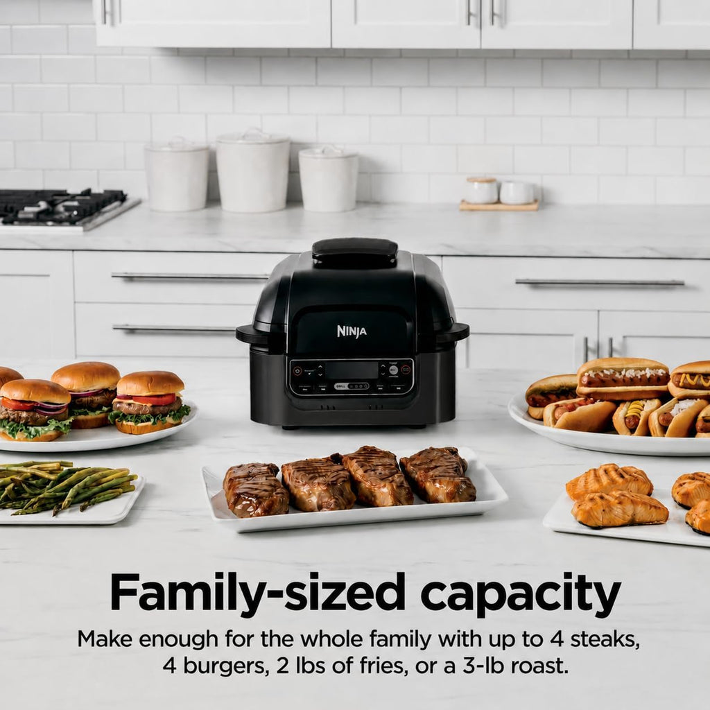 Ninja® Foodi® Smart 5-in-1 Indoor Grill & 4-qt Air Fryer, Black, LG451BK | Smart Cook System with temp probe delivers perfect doneness, rare to well done. Sears, sizzles & air fry crisps. 4-qt, 5-in-1