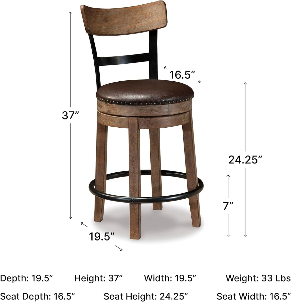 Signature Design by Ashley Pinnadel Counter Height Swivel Bar Stool, Brown