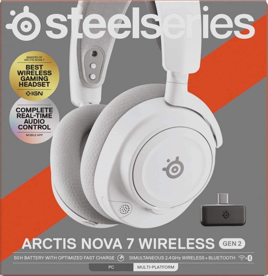 SteelSeries Arctis Nova 7 Wireless Gen 2 - Wireless Gaming Headset for PC - Compatible with PC, PS5, Switch & more - Mobile App Control - 50+ HR with Fast Charge - Mixable 2.4GHz/Bluetooth - White