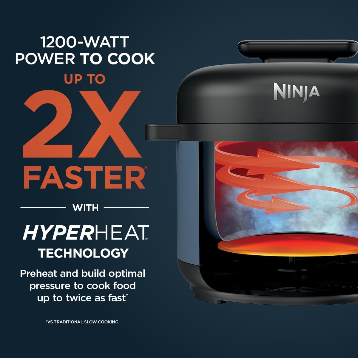 Ninja® HyperHeat™ 9-in-1 Pressure Cooker, 6.5-qt, Blue Macaron, PC201 | Cooks 2X faster, Sear, Sauté, Slow Cook, Steam & Sous Vide, 1200W, PFAS-free pot, removable SimpliServe™ pot for easy serving