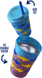 Ello 12oz Kids Plastic Reusable Color Changing Cups with Twist on Splash-Proof Lids and Straw, BPA Free, Dishwasher Safe