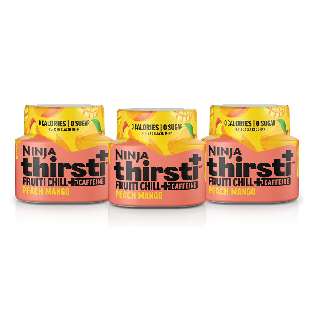 Ninja Thirsti Flavored Water Drops, Fruiti Chill+ Peach Mango with Caffeine | Zero Calories, Zero Sugar, 3 Pack, Compatible with Ninja Thirsti Drink Systems - WC1000, WC2000 & WC3000 Series, WCFPCMGAM