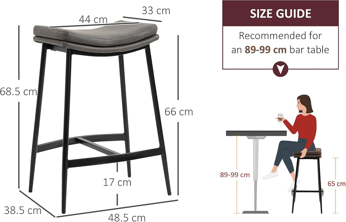 HOMCOM Breakfast Bar Stools Set of 2 Microfibre Upholstered Barstools Grey