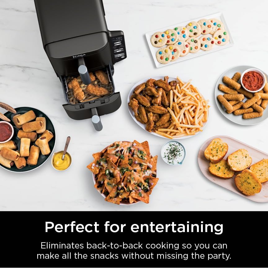 Ninja Air Fryer DoubleStack, 8 Qt, 6-in-1, Black, SL201 | Air fry, broil, roast, bake, reheat, dehydrate, Cooks 4 foods at once, Smart Finish, Match Cook